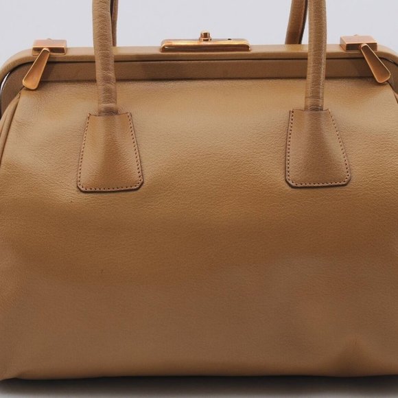 Auth PRADA Madras Cerniera Leather Doctors Hand Bag B11246 Yellow Brown - Picture 2 of 12